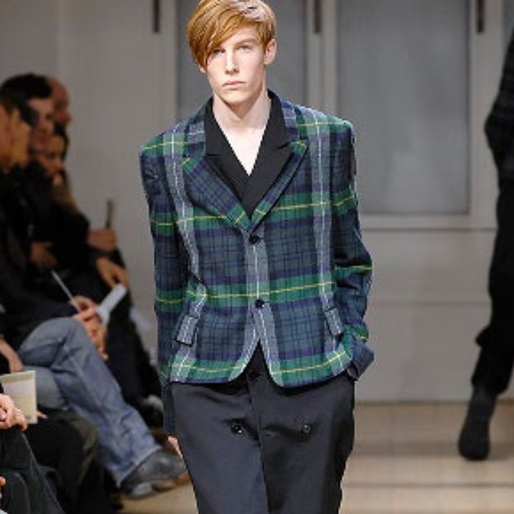 Yohji Yamamoto Pour Homme Fall 2008 Runway Cropped Tartan Plaid Wool Jacket
